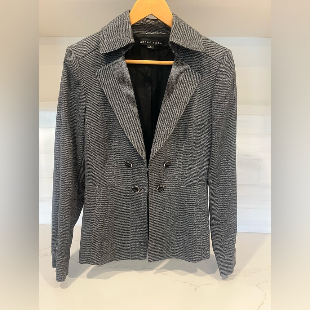 Antonio Melani Herringbone Double Breasted Blazer Jacket - Size 4 - Picture 3 of 9